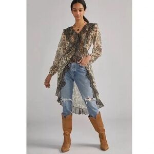 NWOT Anthropologie Sheer Let Me Be Sheer Femme Maxi Buuttondown Shirt/Top LP